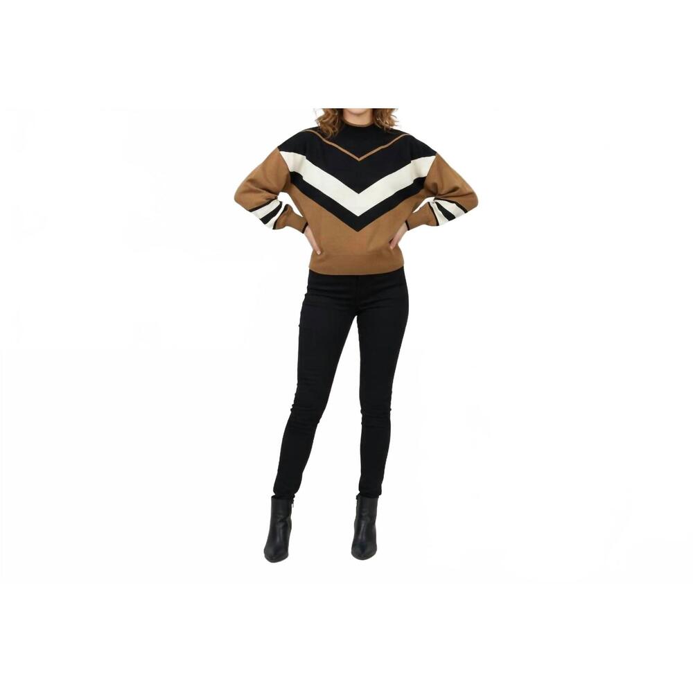 NEW KATHIE K mock neck knit sweater in brown combo